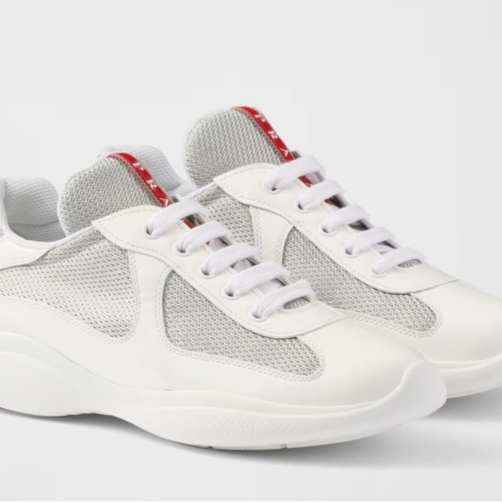 Prada White and Gray Sneakers with Red Detail